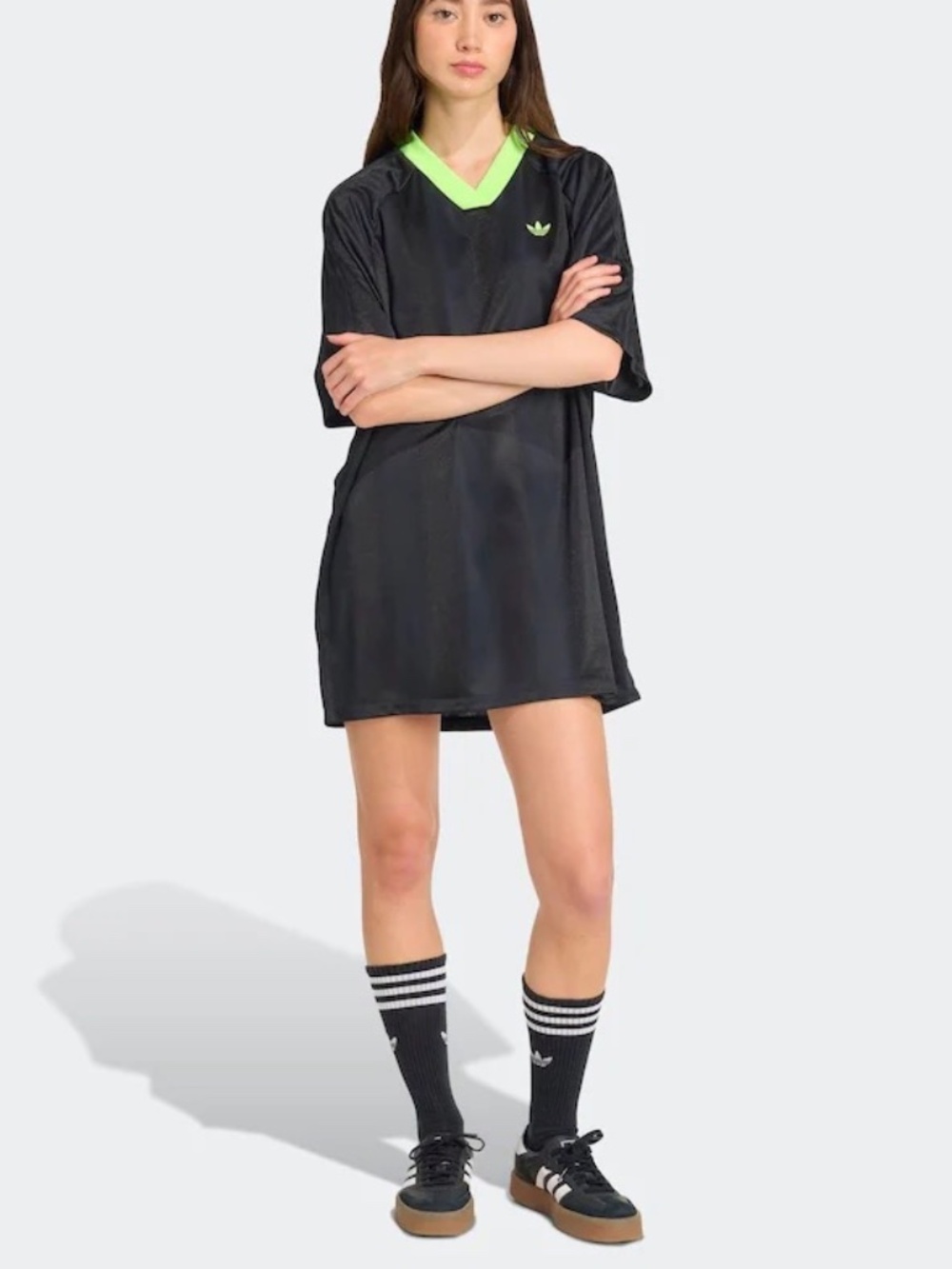 adidas Originals Large Soccer Jacquard Oversize Mini Dress Black Green KB8152 - Picture 5 of 11